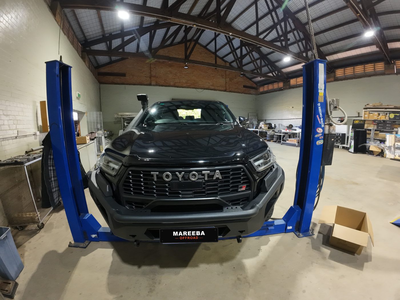 Toyota Hilux GR Sport in workshop before spotlights fitted