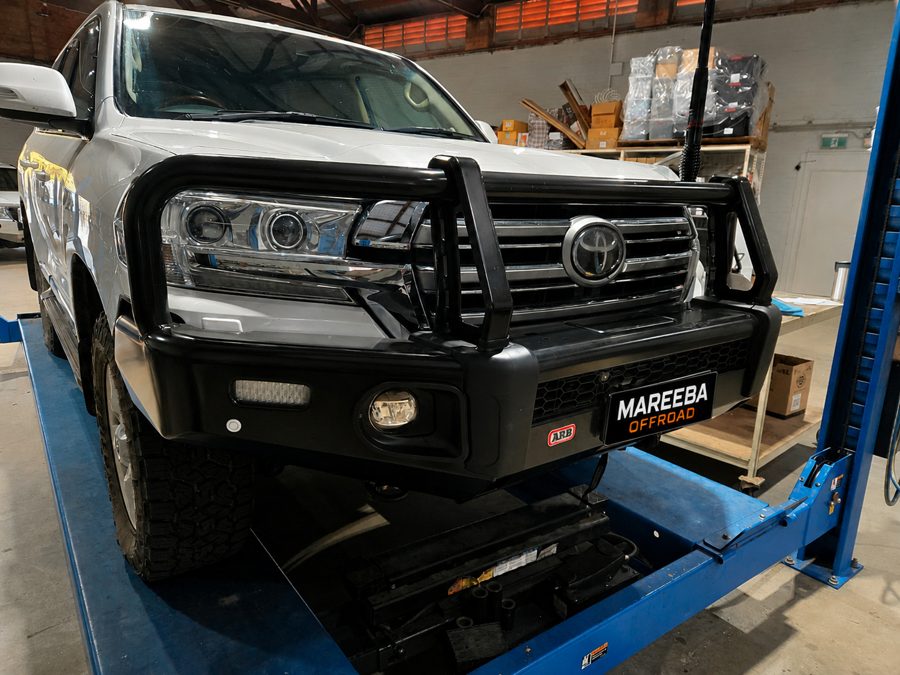 ARB bull bar fitted to Toyota LandCruiser, angled view